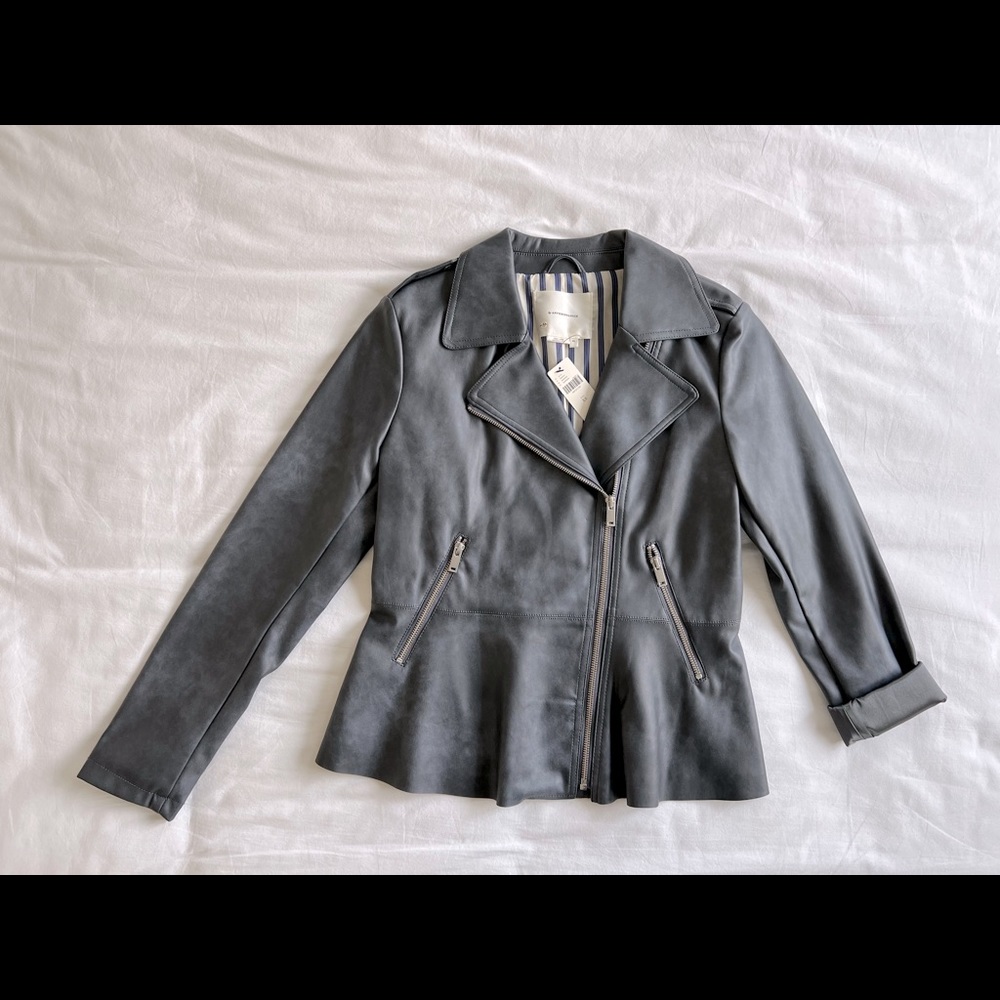 Anthropologie Faux Leather Peplum Jacket - Carbon, XS